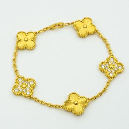 [AuraEcho]CLOVER BRACELET 5 MOTIFS GOLD DIAMOND
