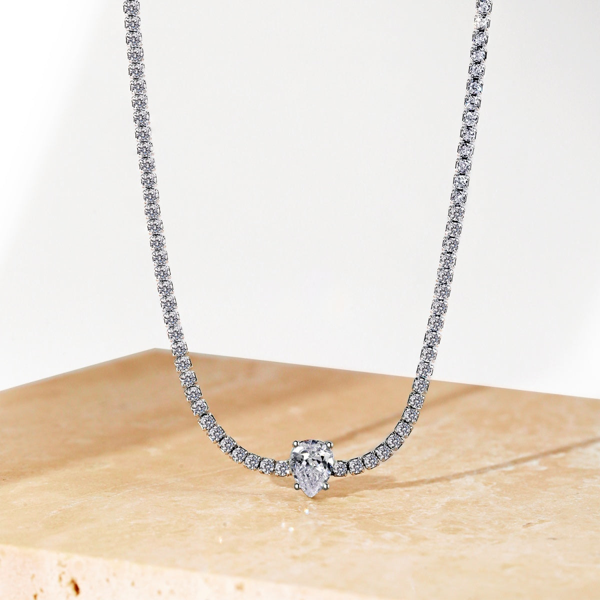 [AuraEcho]1.0 carat Unique Pear Cut Tennis Necklace