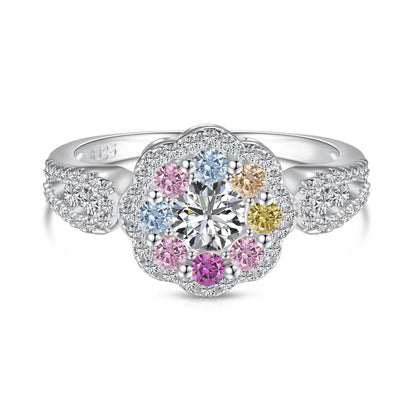 [AuraEcho]Delicate Colorful Round Cut Flower Shape Wedding Ring