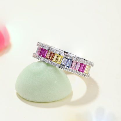 [AuraEcho]Dainty Kaleidoscopic Emerald Cut Daily Ring