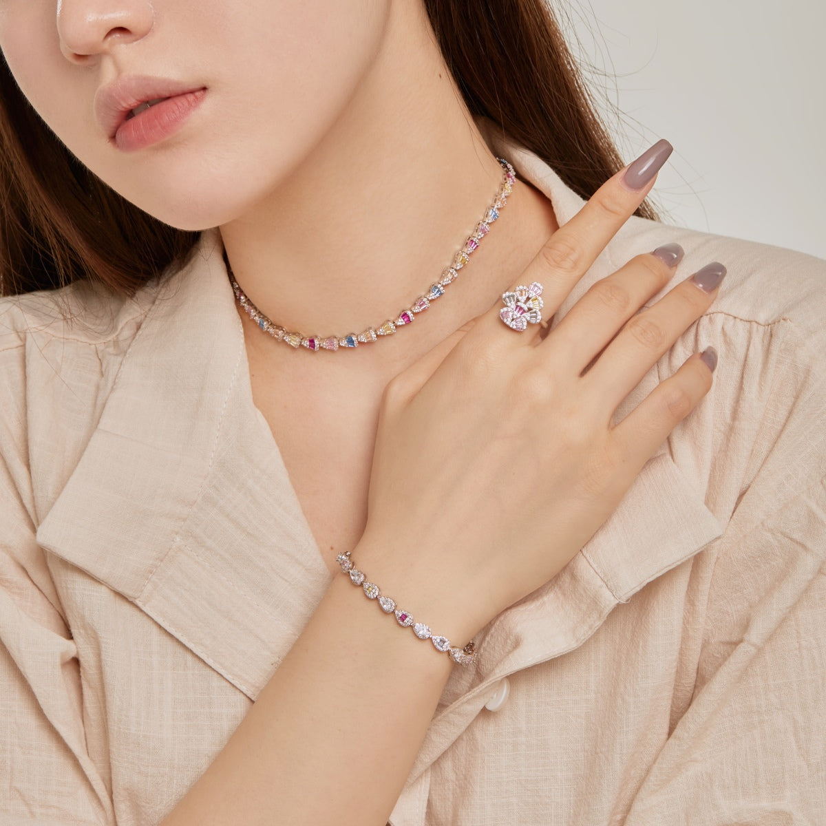 [AuraEcho]Sparkling Colorful Water Drop Shape Daily Ring