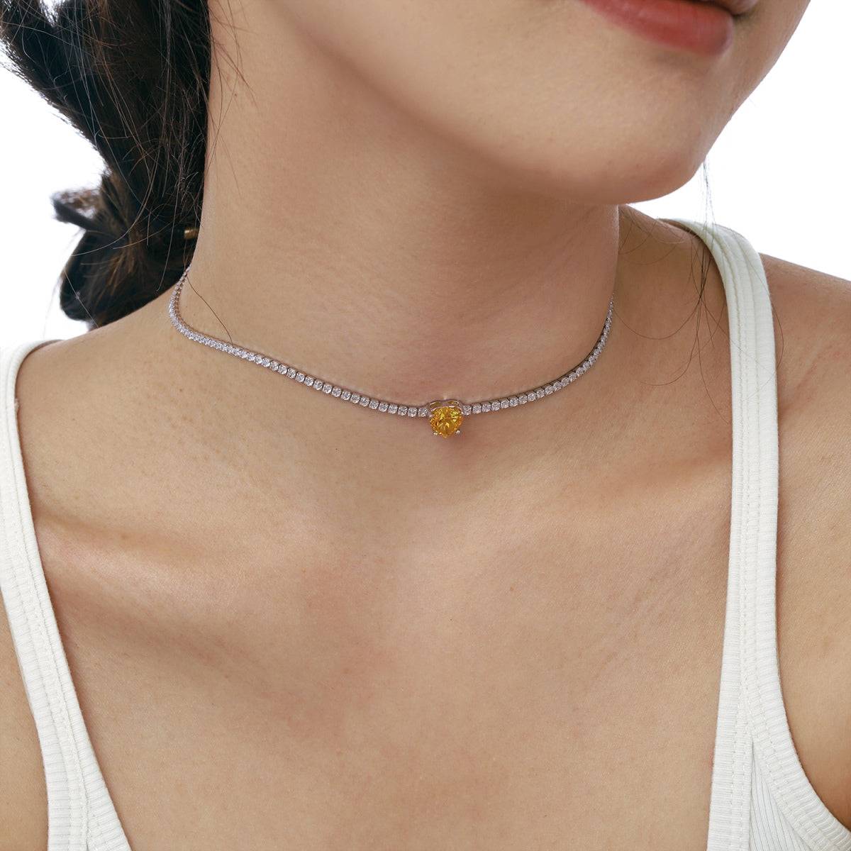 [AuraEcho]2.0 Carat Sparkling Tennis Heart Cut Necklace