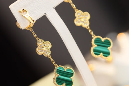 [AuraEcho]CLOVER EARRINGS GOLD MALACHITE DIAMOND 3 MOTIF