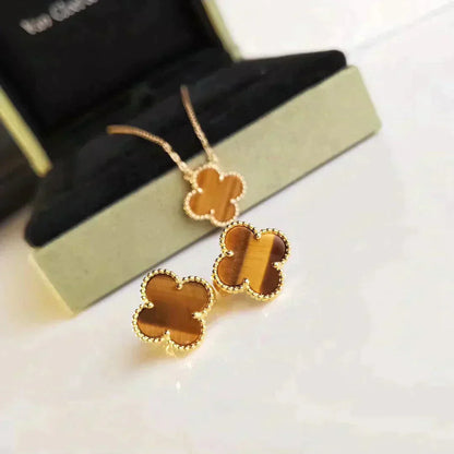 [AuraEcho]CLOVER MEDIUM 1 MOTIFS TIGER EYE EARRINGS