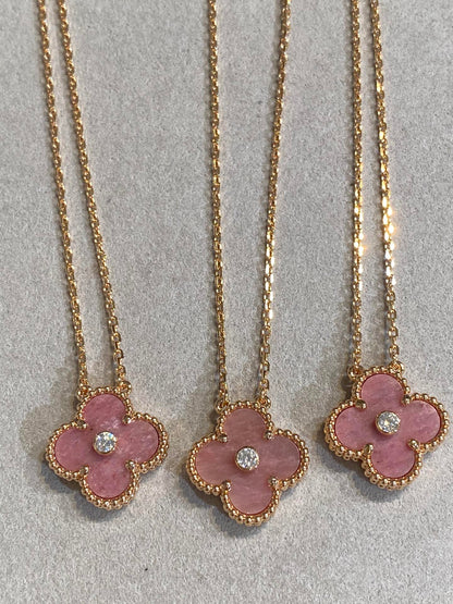 [AuraEcho]CLOVER 15MM DIAMOND RHODONITE NECKLACE
