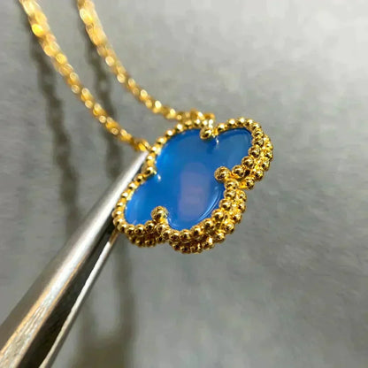 [AuraEcho]CLOVER 15MM BLUE AGATE NECKLACE