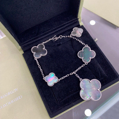 [AuraEcho]CLOVER 5 MOTIFS SIVLER DARK MOP BRACELET