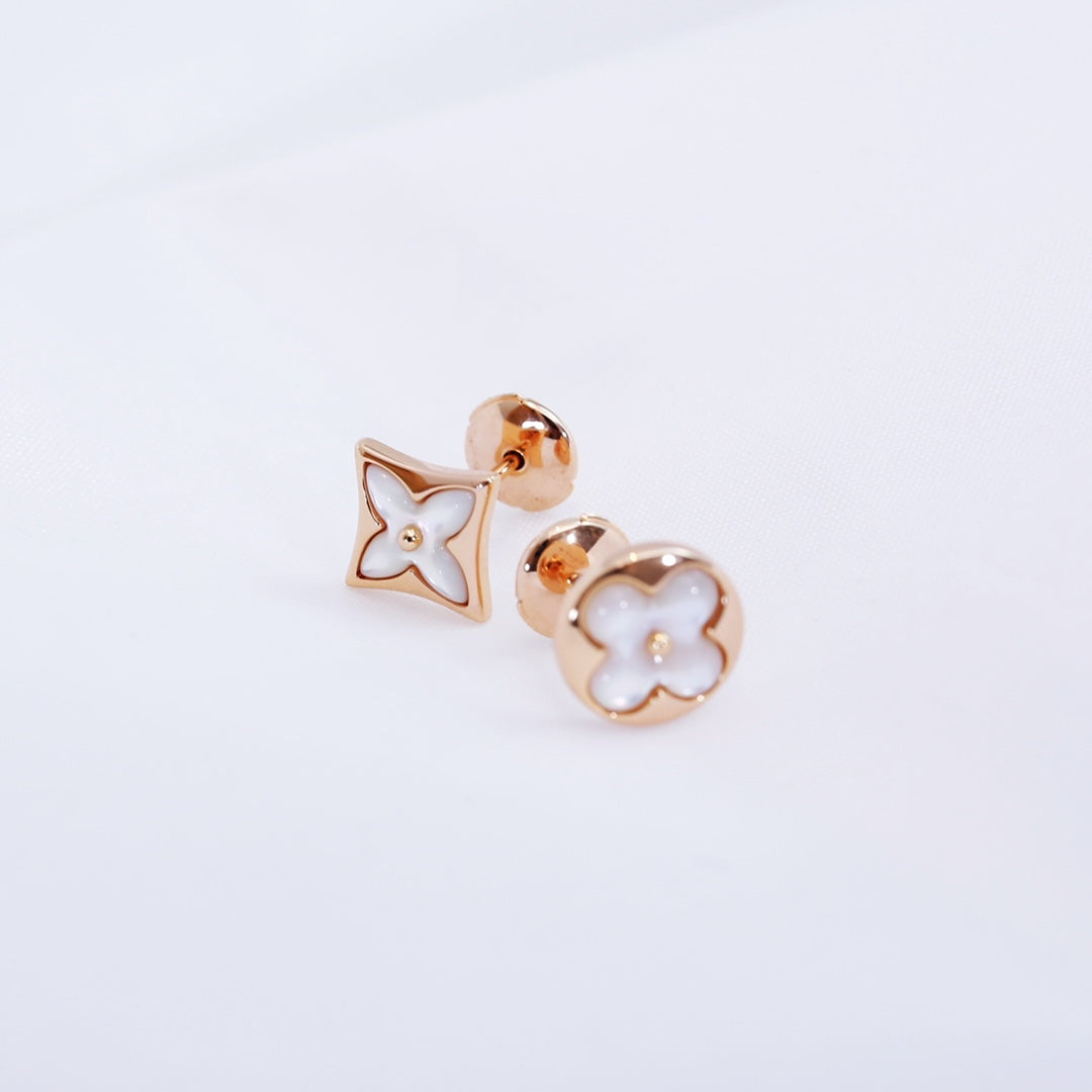[AuraEcho]STAR AND SUN PINK GOLD MOP STUD EARRINGS