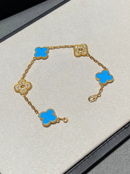 [AuraEcho] CLOVER 5 MOTIF BLUE AGATE BRACELET COLLECTION