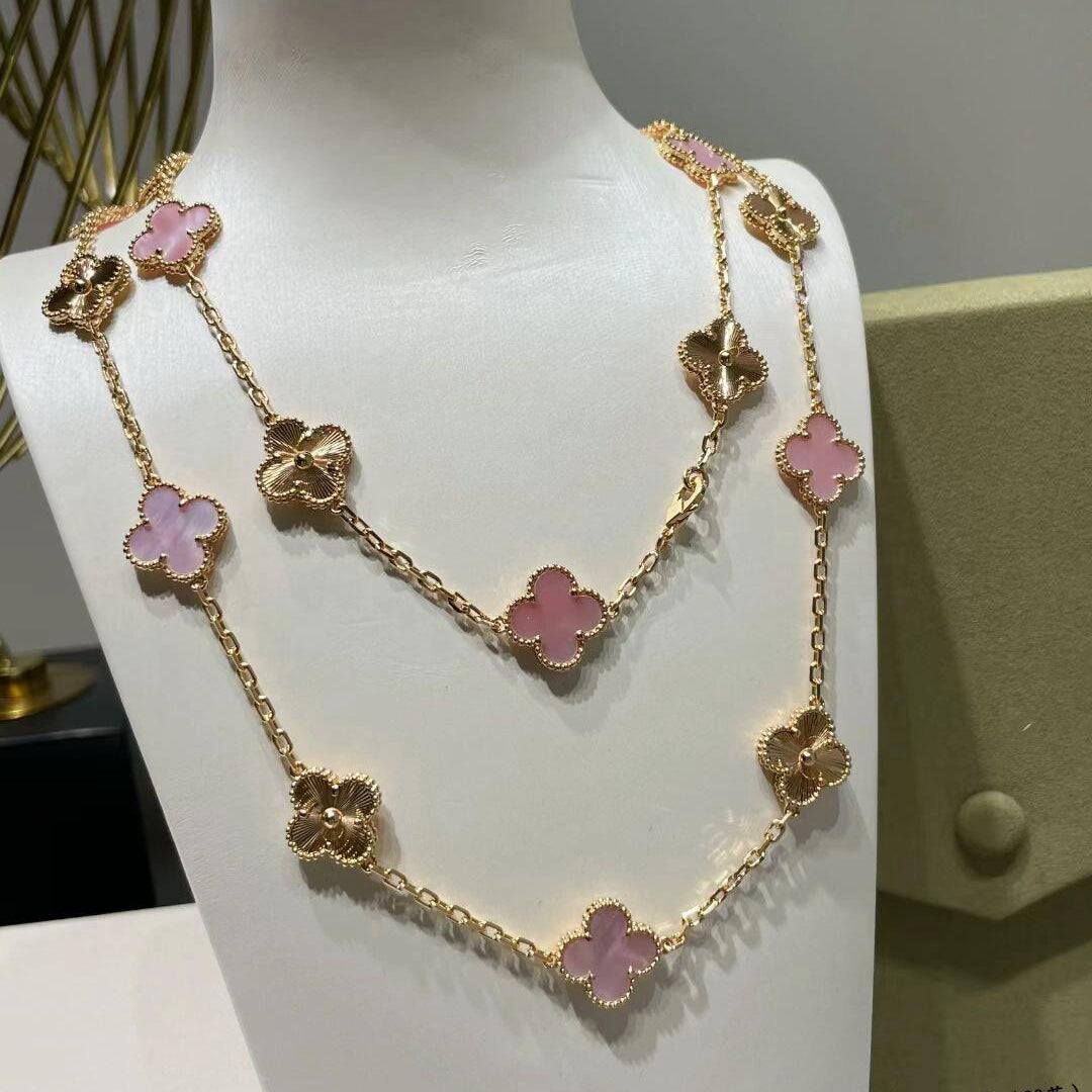 [AuraEcho]CLOVER 20 MOTIFS LASER PINK MOP NECKLACE