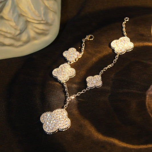 [AuraEcho]CLOVER BRACELET 5 MOTIF SILVER DIAMOND PAVED
