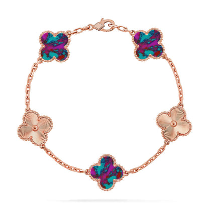 [AuraEcho]CLOVER 5 MOTIF COLOR GEMSTONES BRACELET COLLECTION