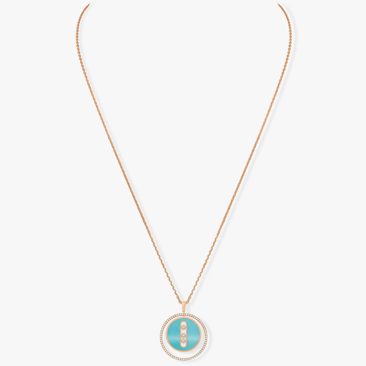 [AuraEcho]LUCKY MOVE 3 DIAMONDS TURQUOISE PINK GOLD DIAMOND NECKLACE