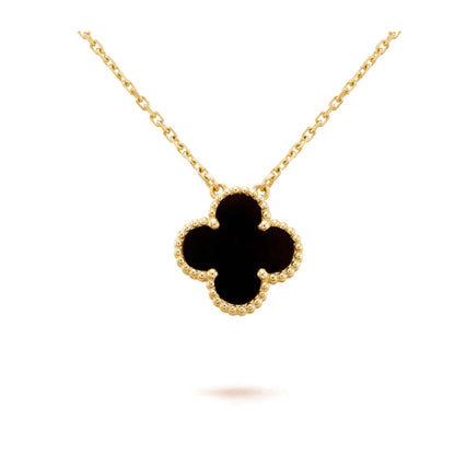 [AuraEcho]CLOVER 15MM BLACK ONYX SINGLE FLOWER NECKLACE
