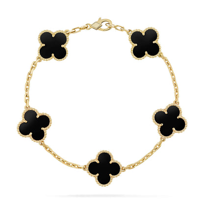 [AuraEcho]CLOVER  5 MOTIFS BLACK ONYX BRACELET