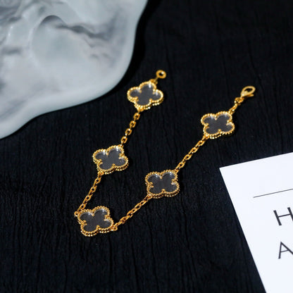 [AuraEcho]CLOVER 5 MOTIF ROCK CRYSTAL BRACELET
