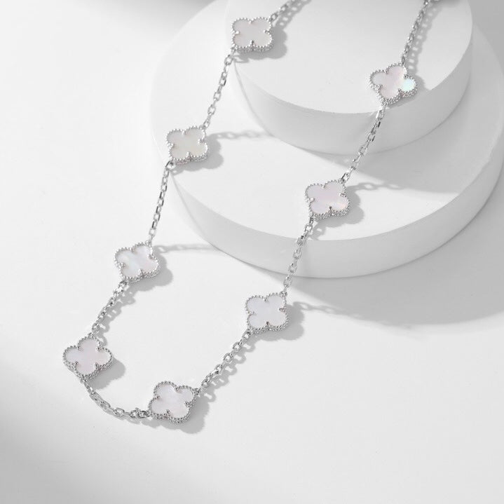 [AuraEcho]CLOVER 10 MOTIFS WHITE MOTHER OF PEARL NECKLACE