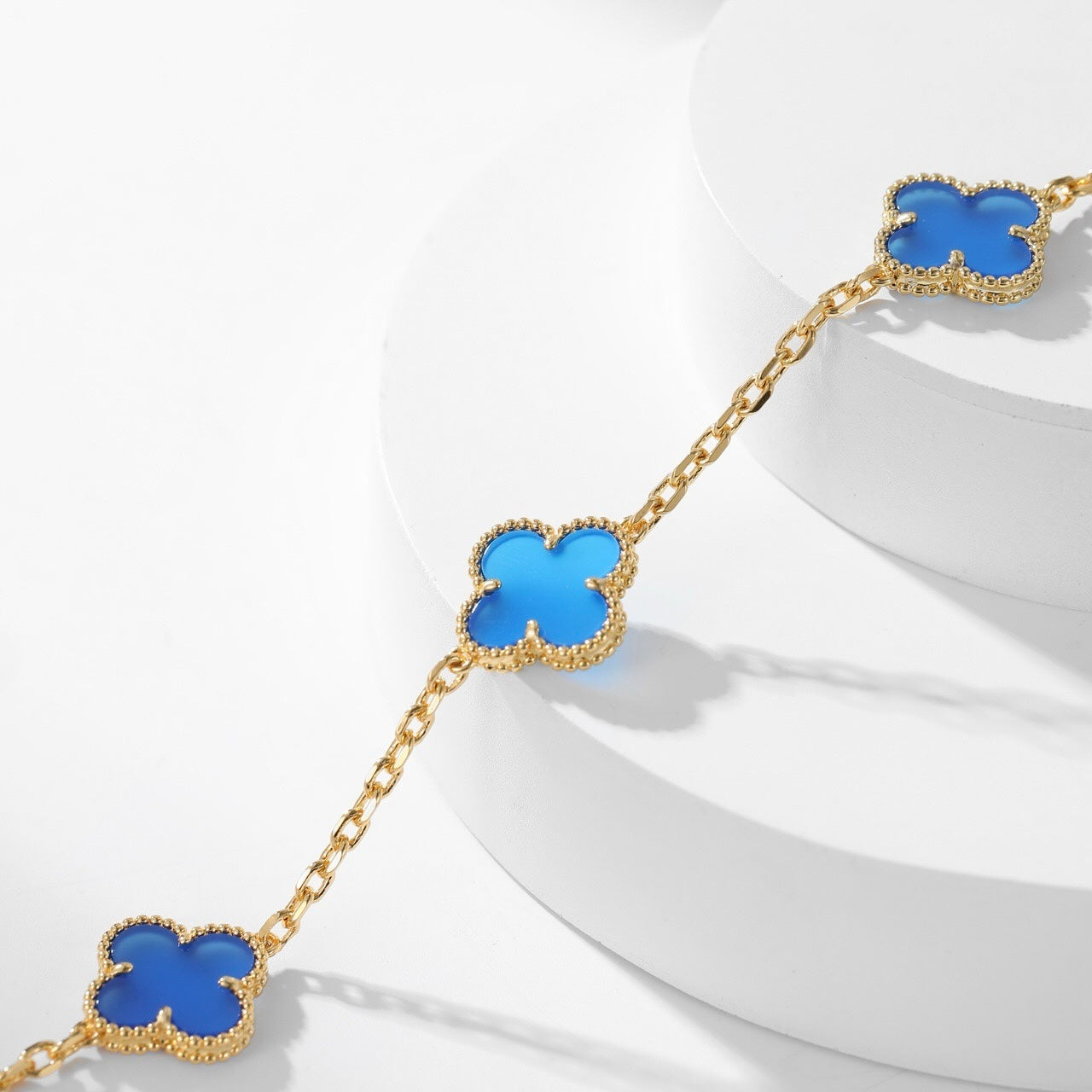 [AuraEcho]CLOVER 10 MOTIFS BLUE AGATE NECKLACE