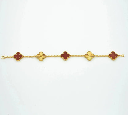 [AuraEcho]CLOVER  5 MOTIFS CARNELIAN GOLD BRACELET