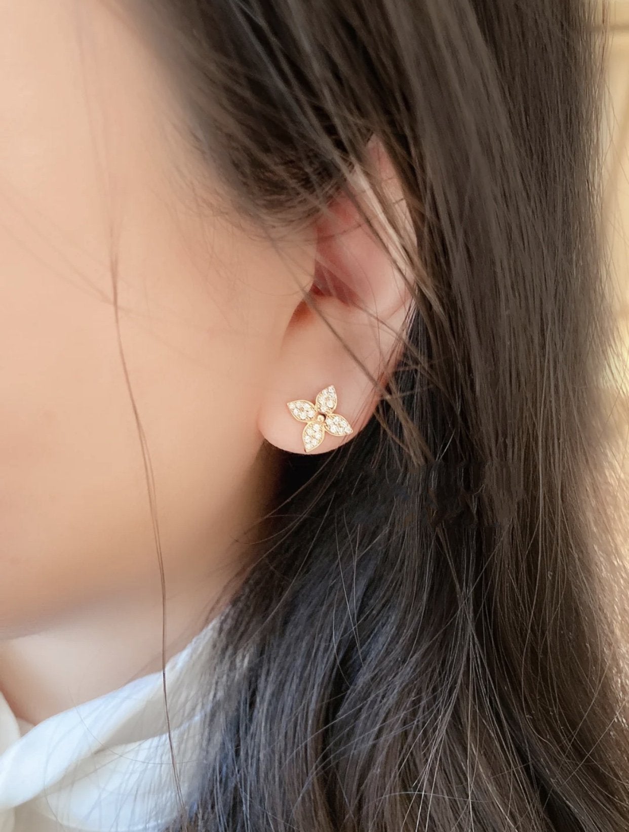 [AuraEcho]STAR BLOSSOM STUD EARRINGS PINK GOLD DIAMONDS