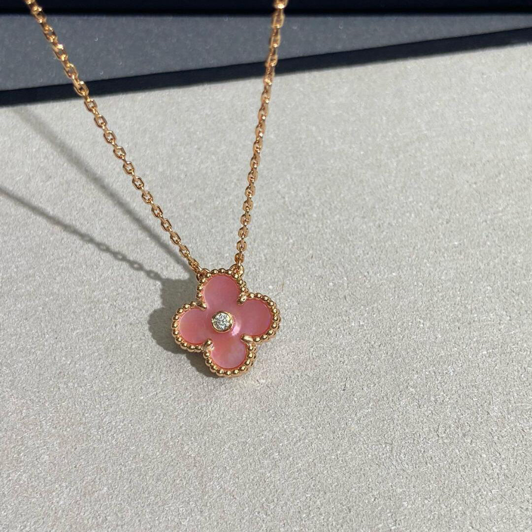 [AuraEcho]CLOVER 15MM DIAMOND PINK MOP NECKLACE