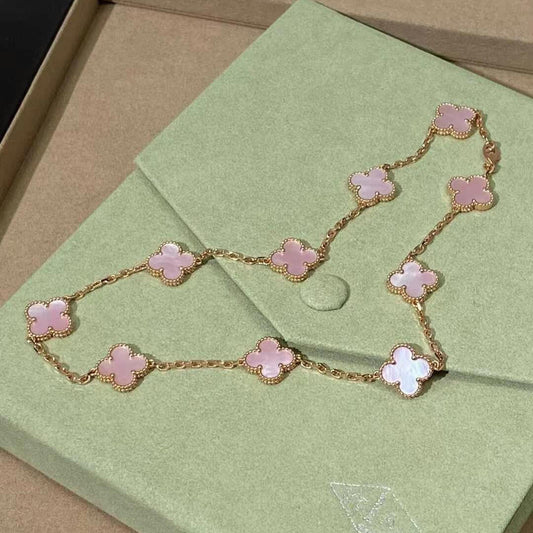 [AuraEcho]CLOVER 10 MOTIFS PINK MOP NECKLACE