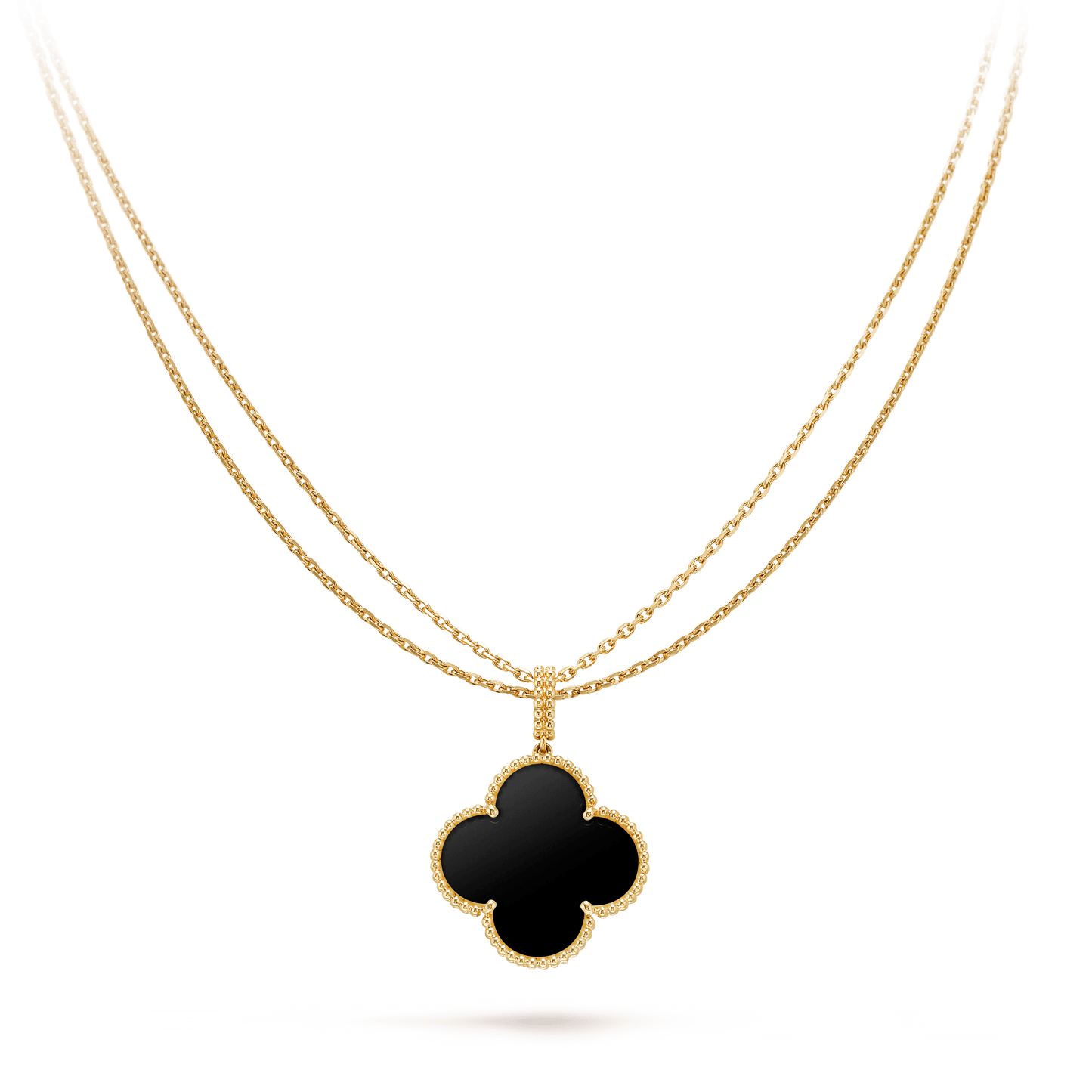 [AuraEcho]CLOVER 25MM GOLD ONYX BIG CLOVER NECKLACE